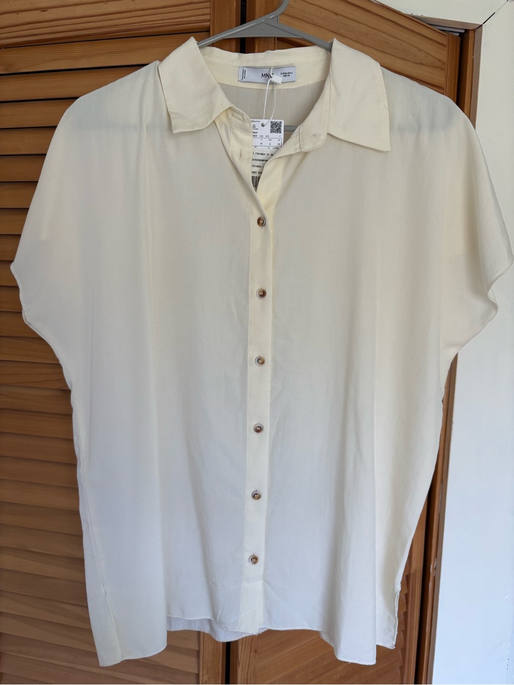 Mango Ivory Button-Down Relaxed Fit Short Sleeve Blouse